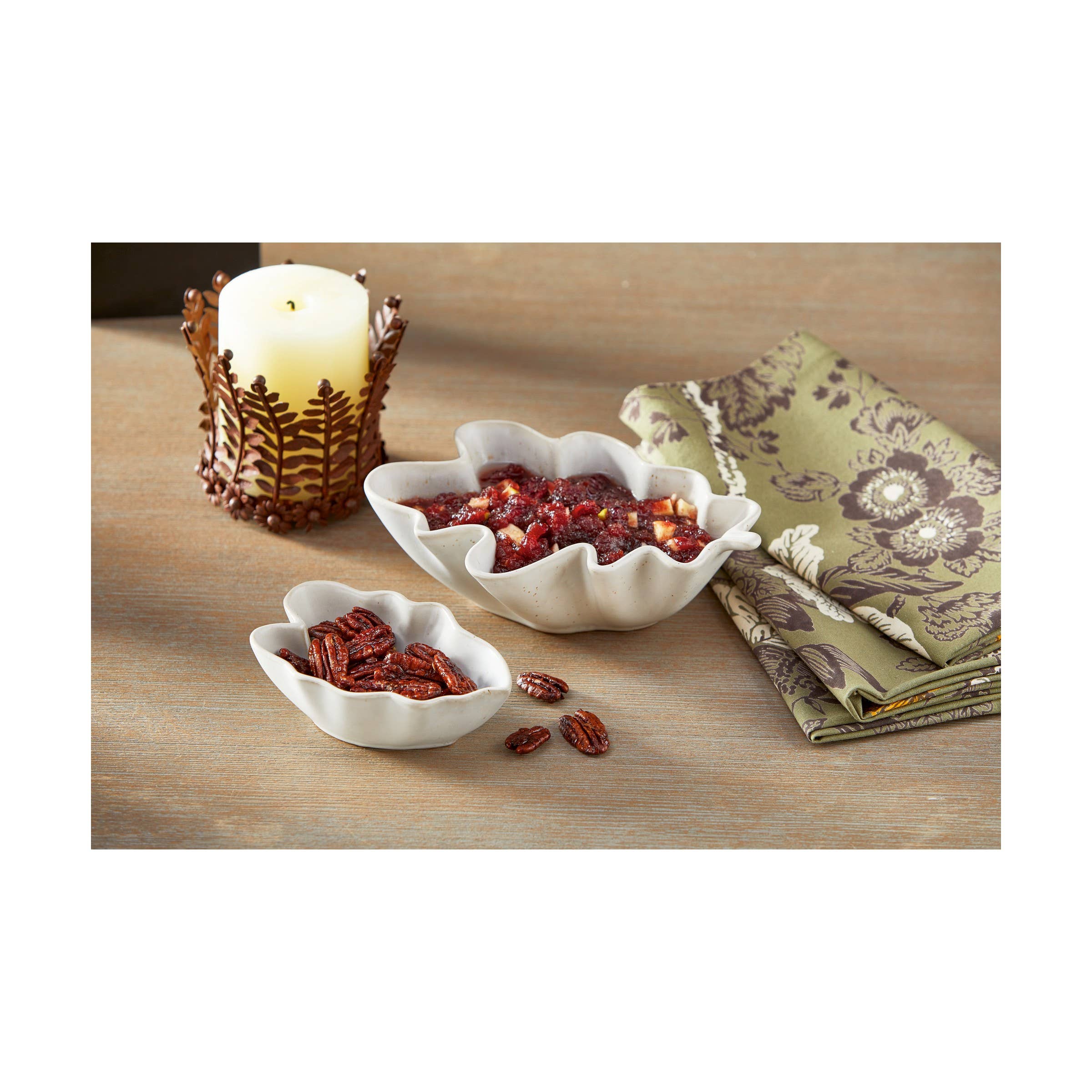 Medium Leaf Bowl White Stoneware Fall