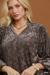 Velvet Floral Blouse-Mink