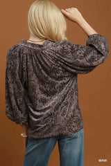 Velvet Floral Blouse-Mink