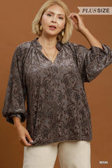 Velvet Floral Blouse-Mink