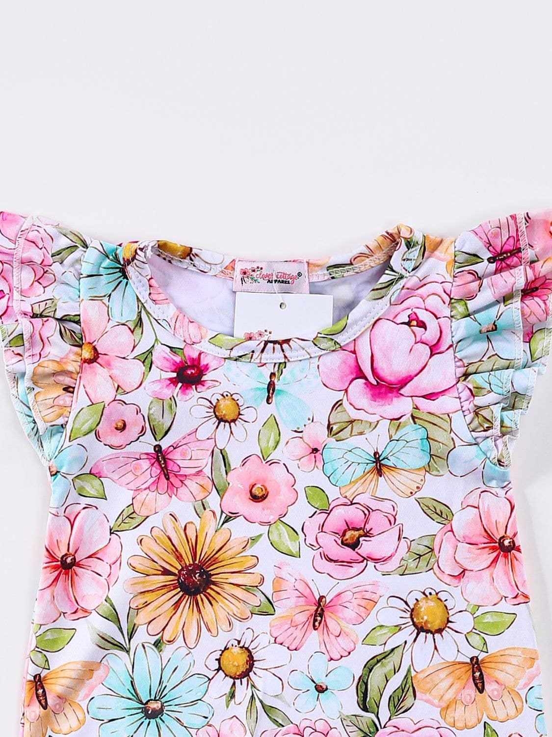 Clover Cottage - Pink Butterfly Floral Baby Romper