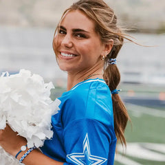 "Game Day" Blue/White Hair Tie Bracelet: Large
