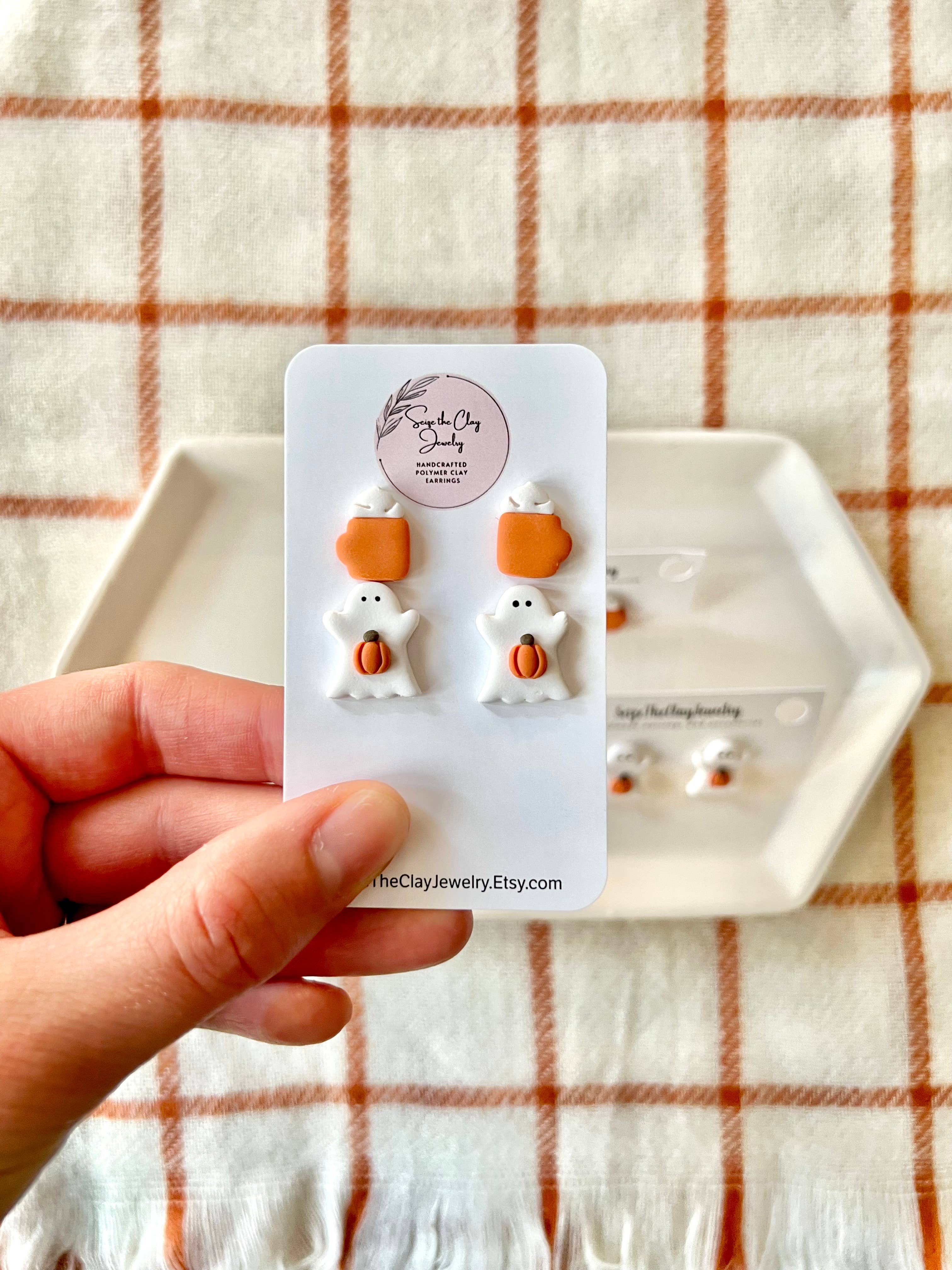 Pumpkin Ghost Earrings & Mug Earrings: Two pack