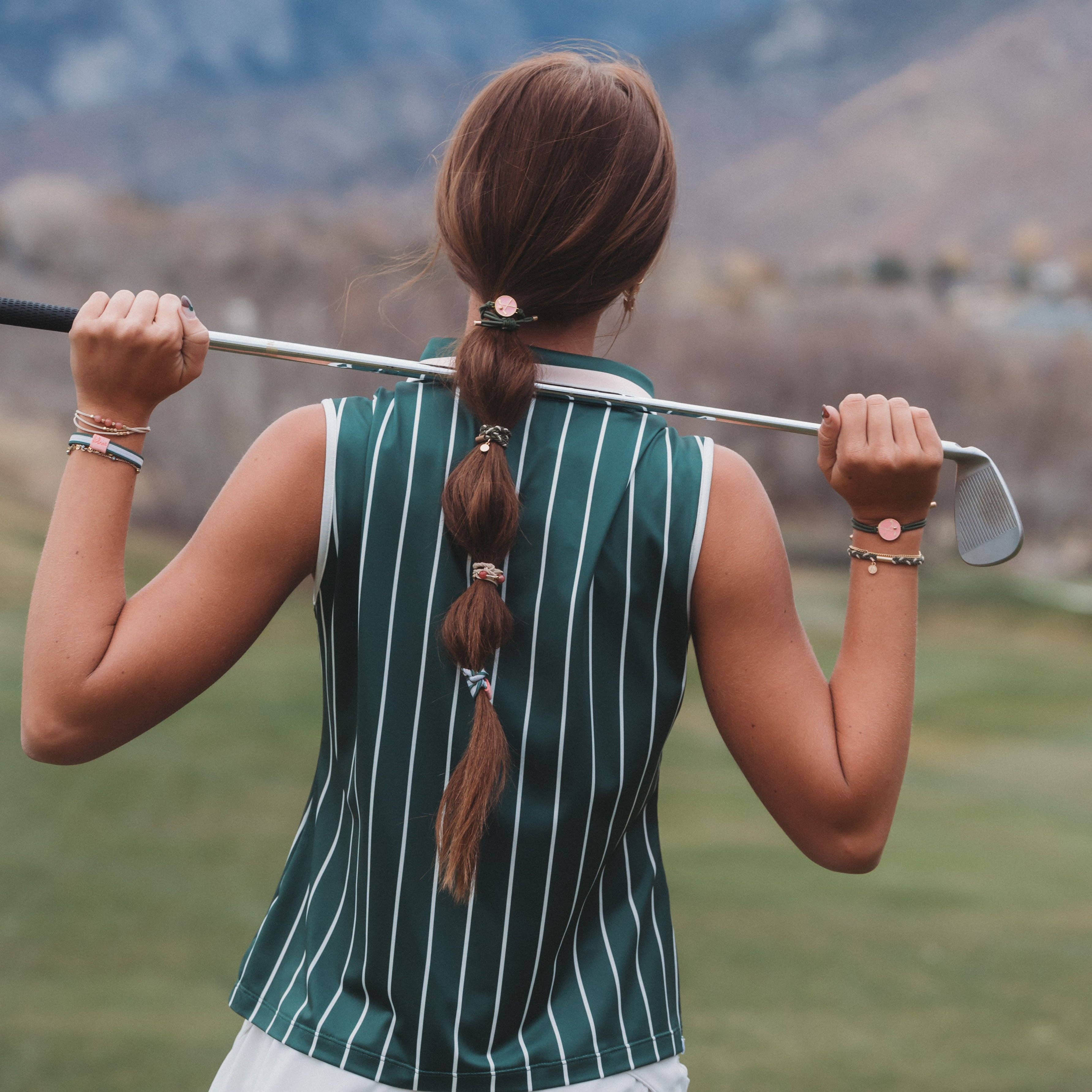 "Tee Time" Green and Pink Hair Tie Bracelets with Removable Ball Marker: Large