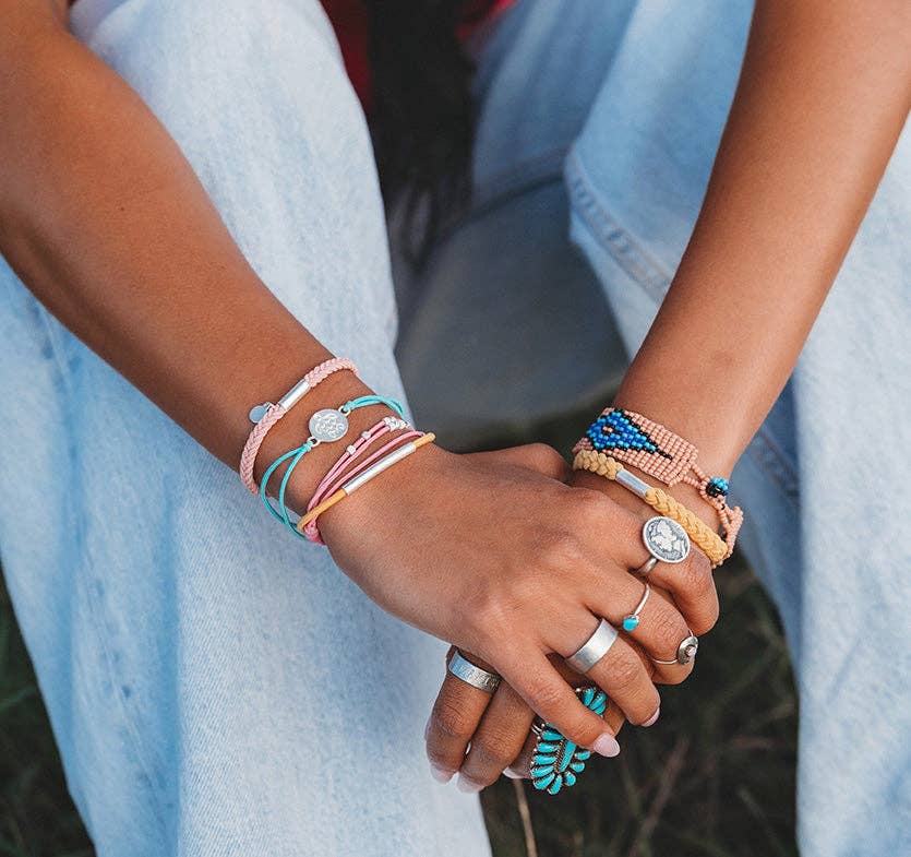 "Embrace" Bright Pastels with Silver Sea Turtle Charm Hair Tie Bracelets: Large