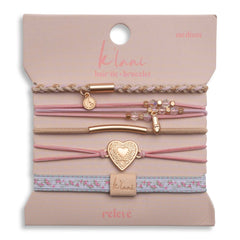 "Relevé" Pink Floral with Ballet Slipper Hair Tie Bracelets: Medium