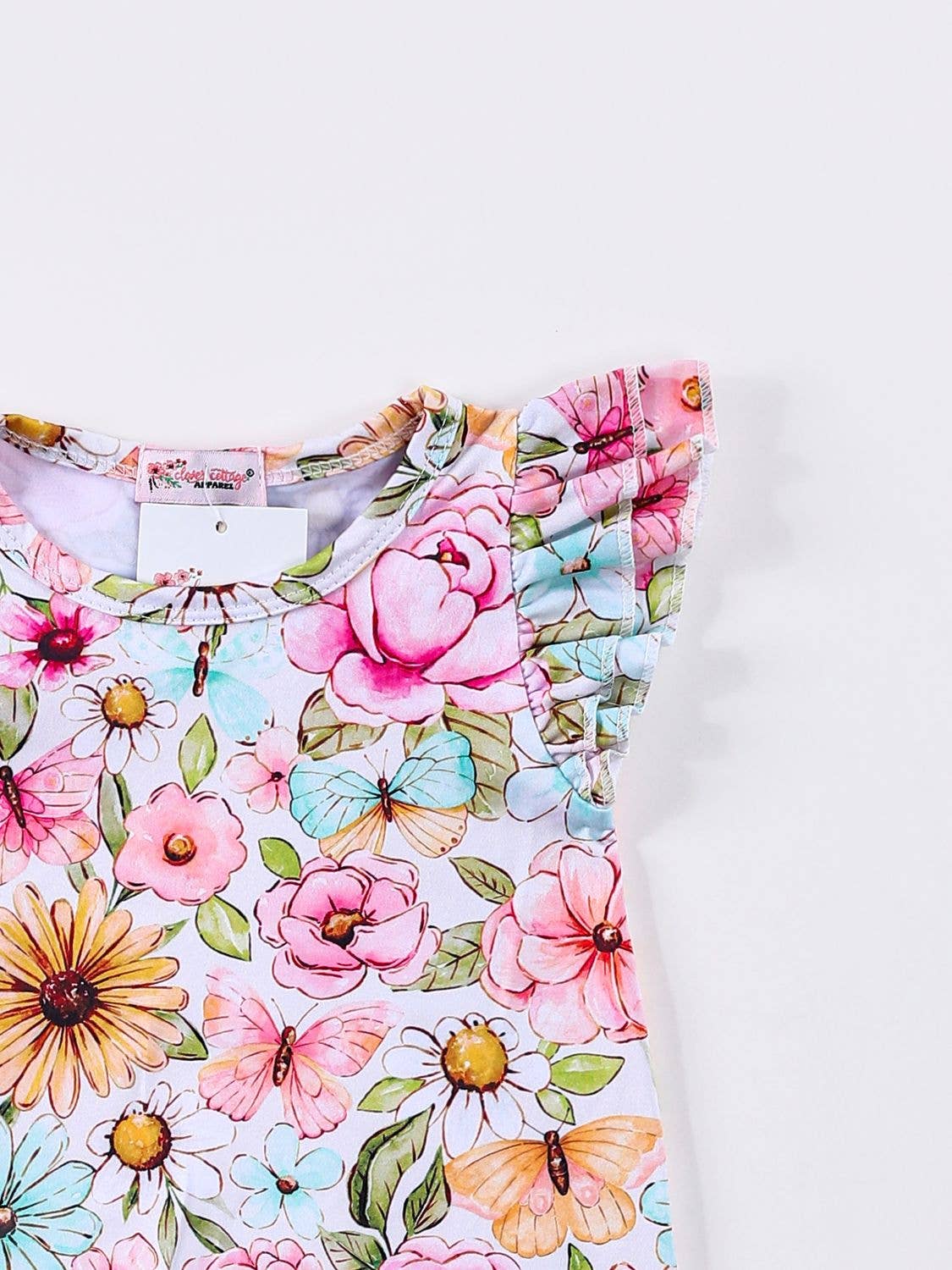 Clover Cottage - Pink Butterfly Floral Baby Romper