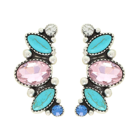Sophia Collection - Western Turquoise Gemstone Climber Earrings: Multi-Colored