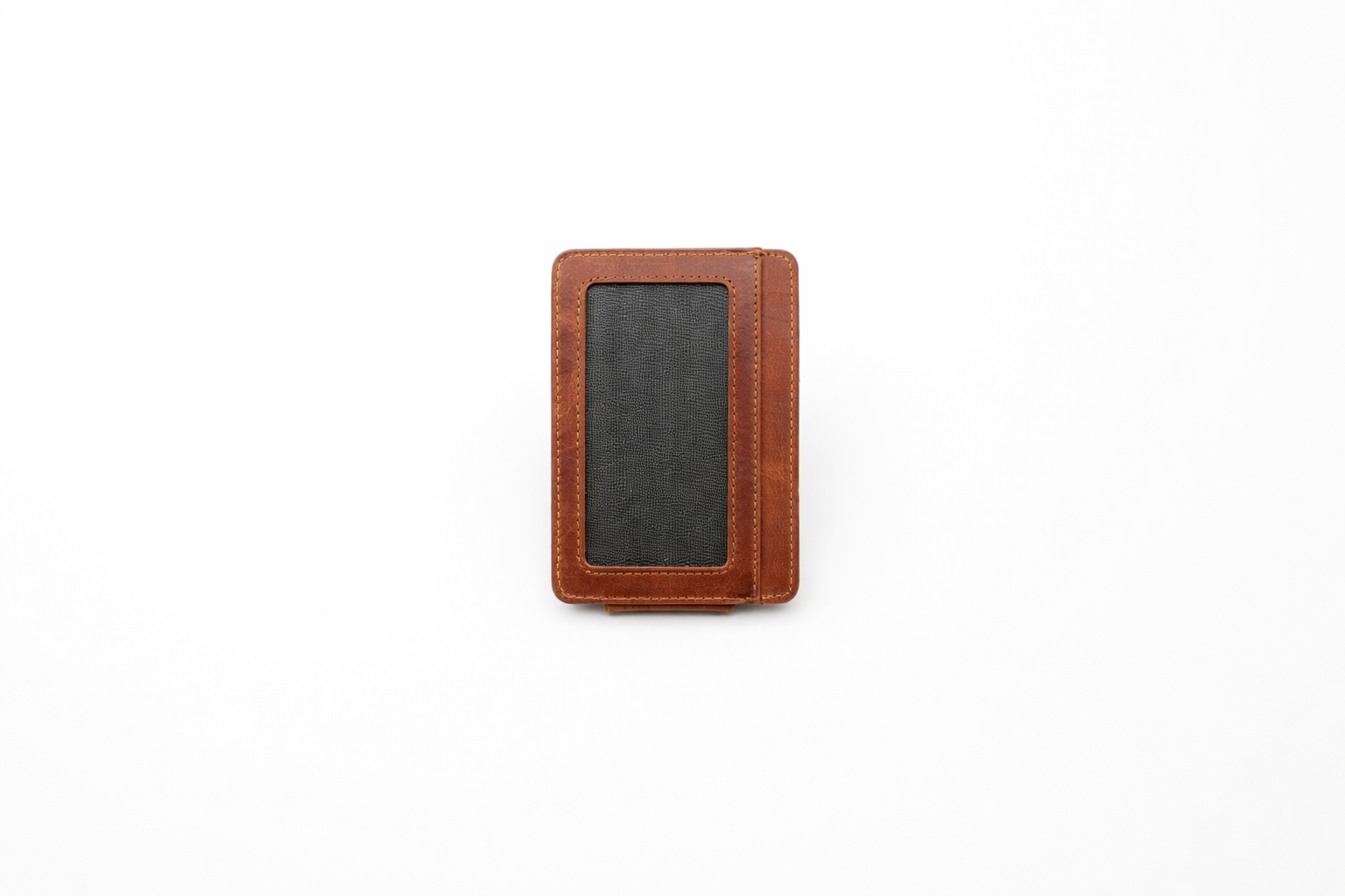 Leather Card Holder with Money Clip Minimalist Pocket wallet: Brown