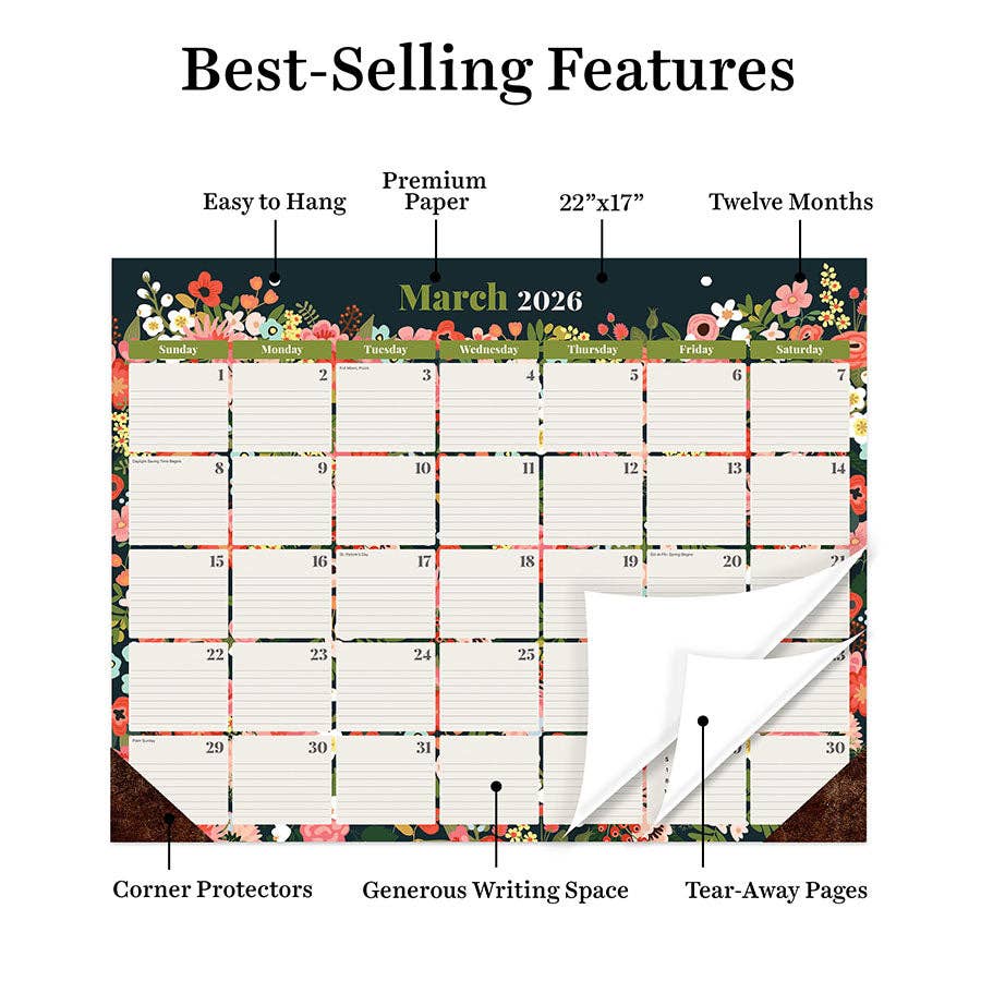 Bountiful Blooms Large Desk Pad Monthly Calendar