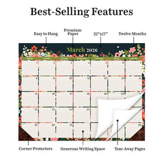 Bountiful Blooms Large Desk Pad Monthly Calendar