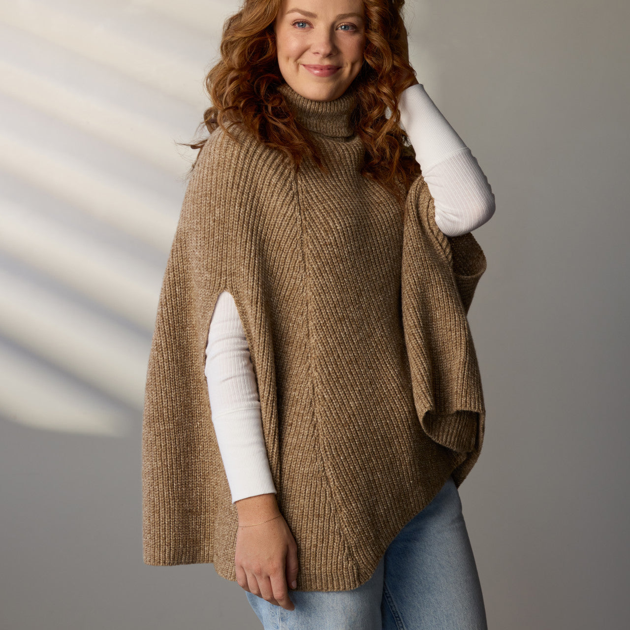 Taupe Turtleneck Pullover Cape