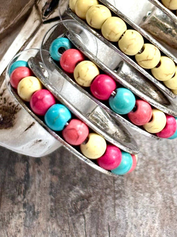 1" Stone Open Hoop Earrings: Multi-Colored
