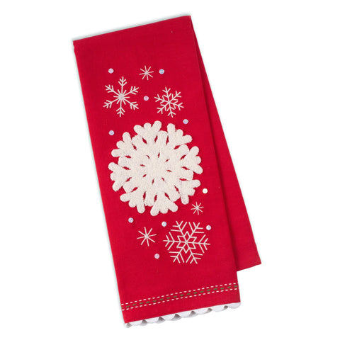 Falling Snowflakes Embellished Dishtowel