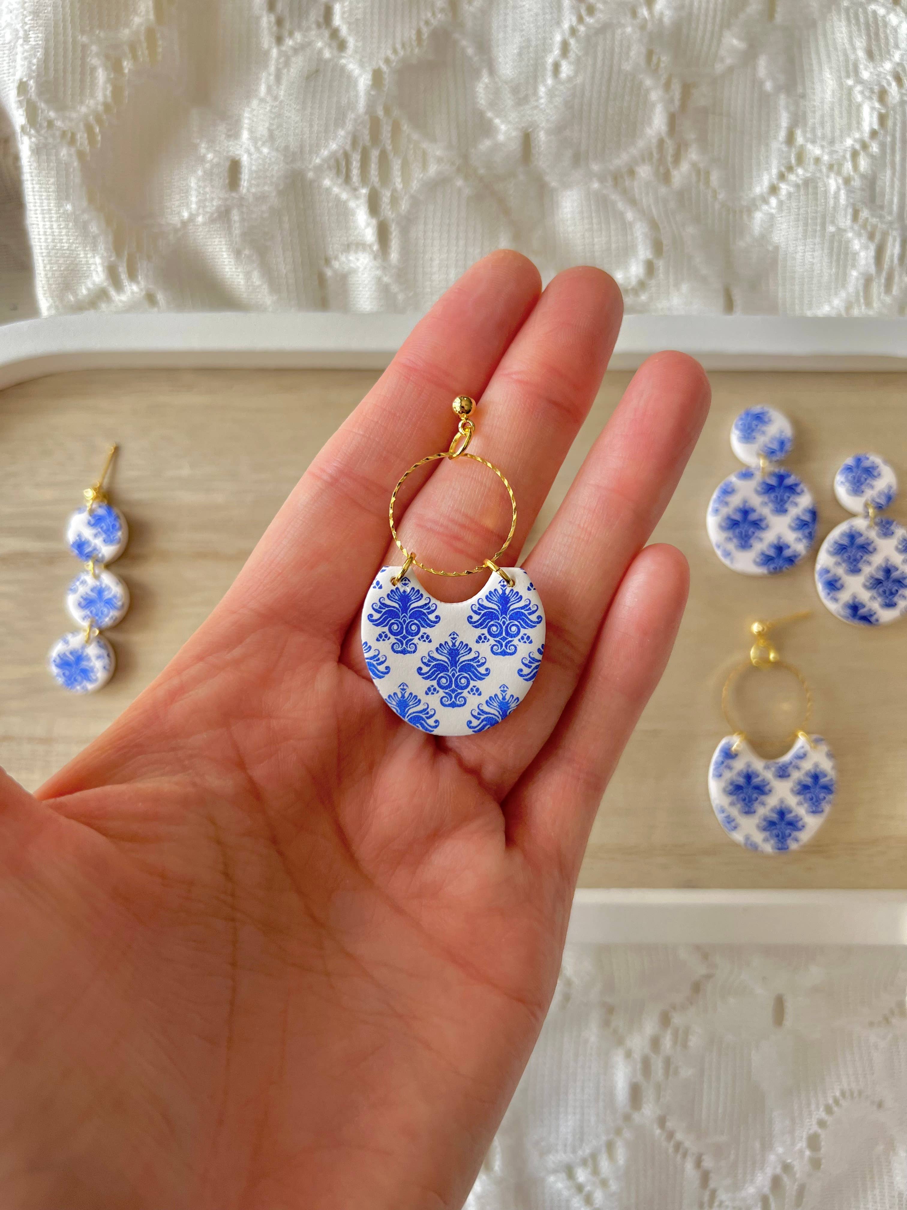 Damask Clay Earrings: U shape