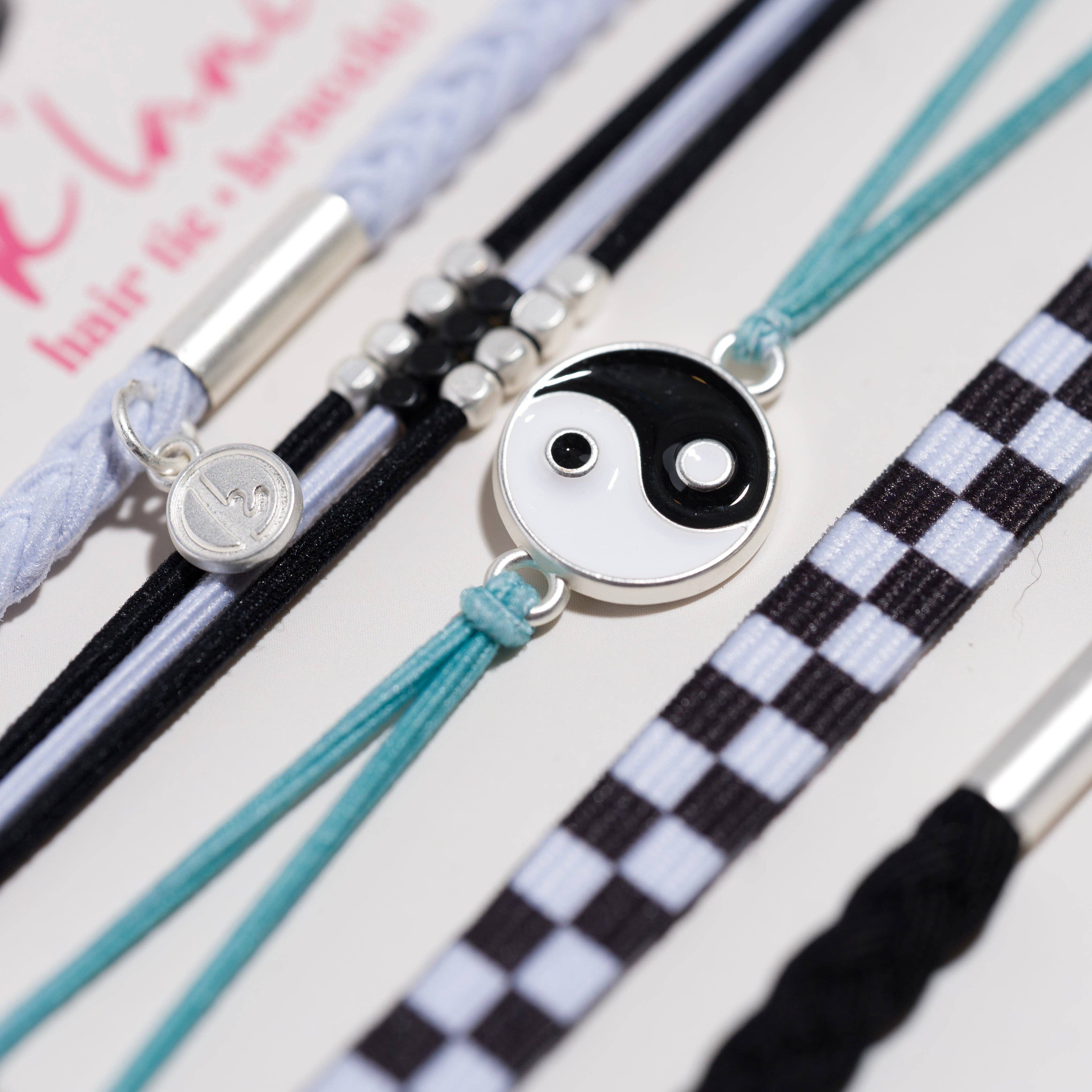 "Balance" Black & White Yin Yang Hair Tie Bracelets: Large