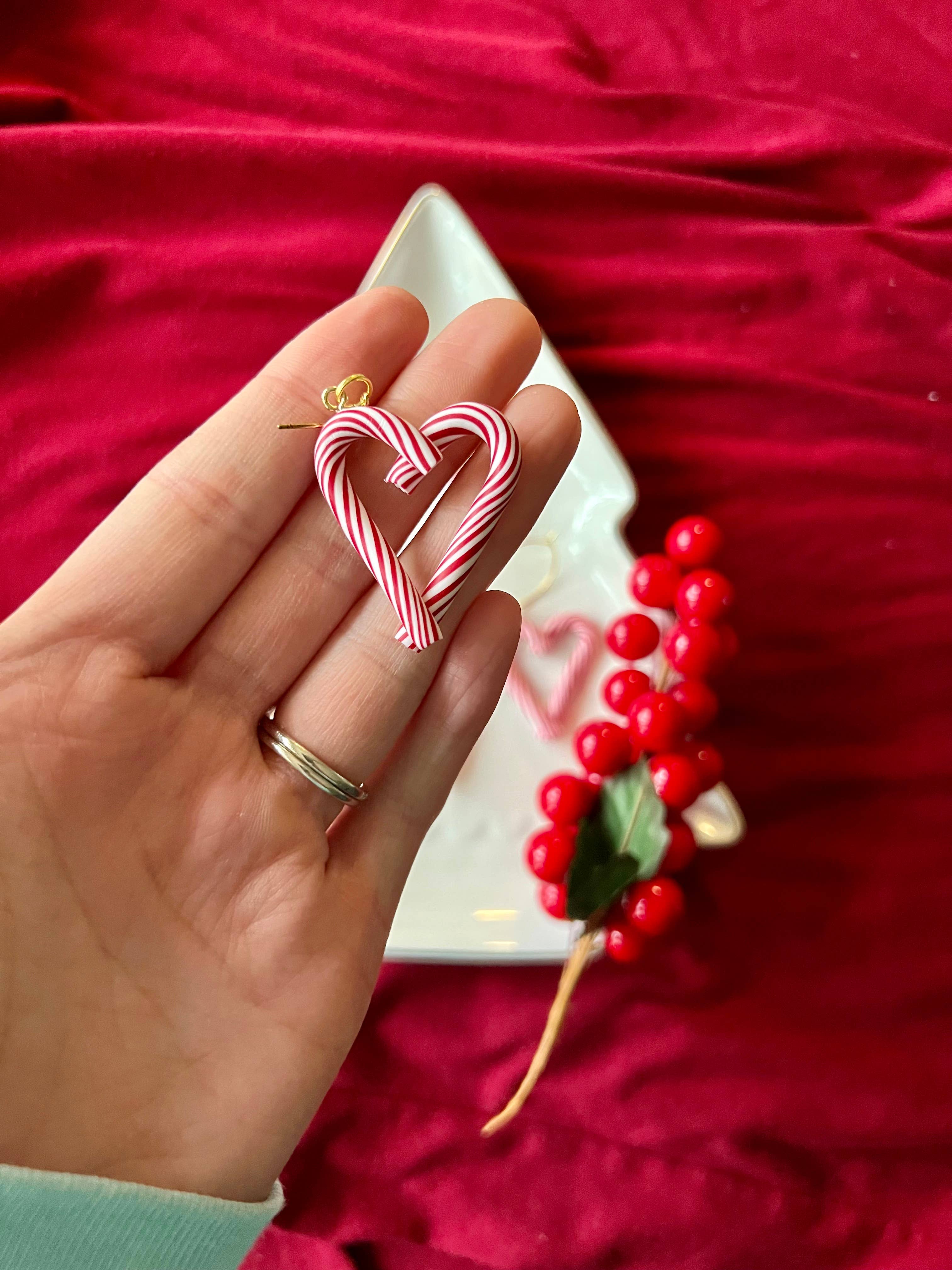 Candy Cane Heart Earrings