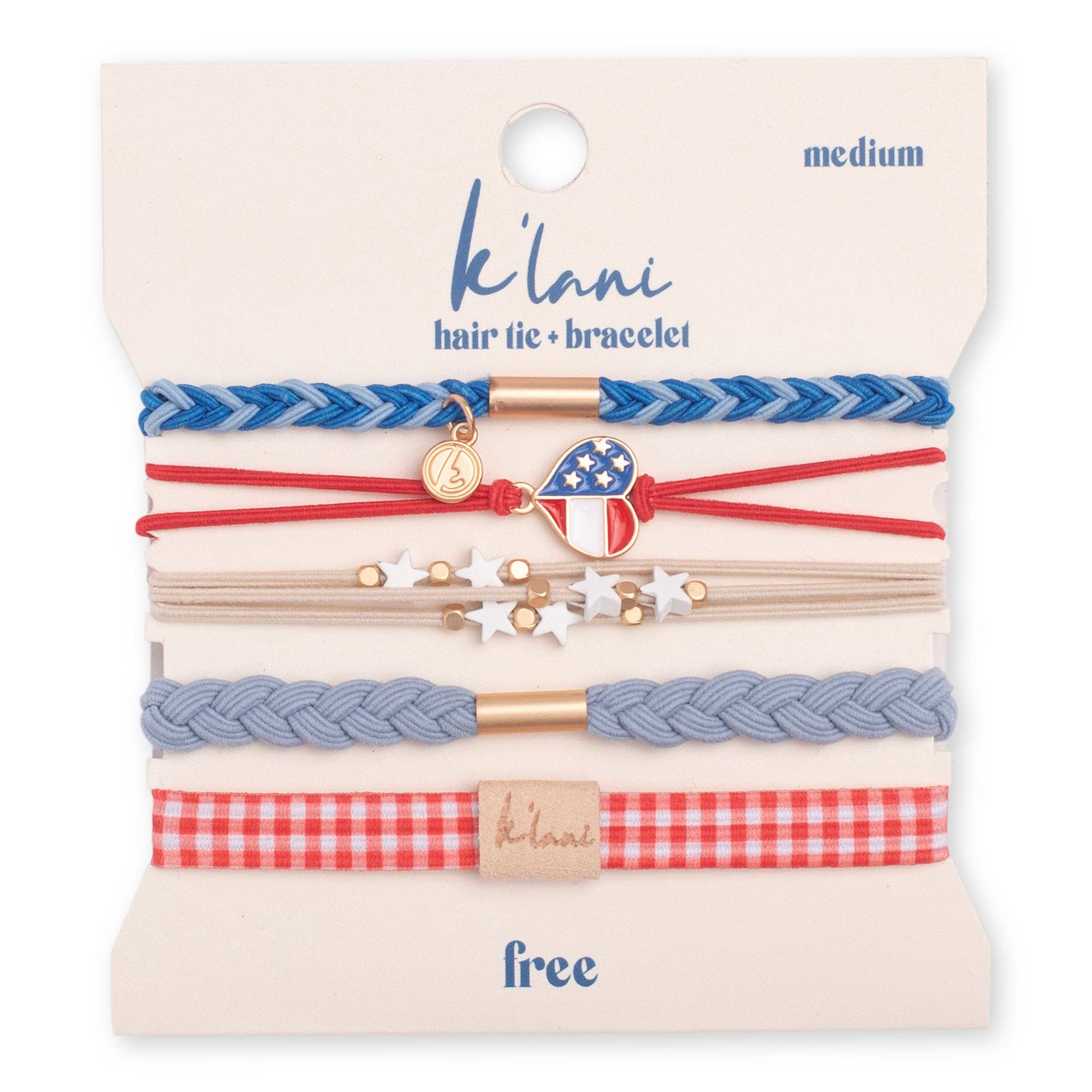 "Free" Patriotic Red, White and Blue Hair Tie Bracelet: Medium