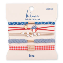 "Free" Patriotic Red, White and Blue Hair Tie Bracelet: Large
