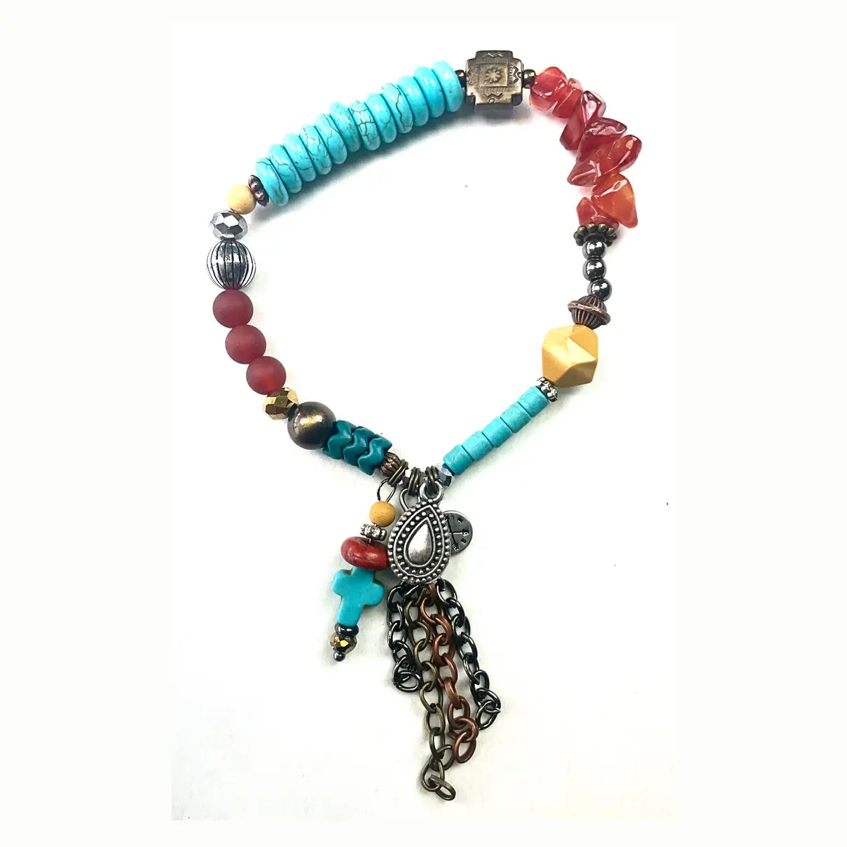 Thin Beaded Stretch Bracelet with Dangles
