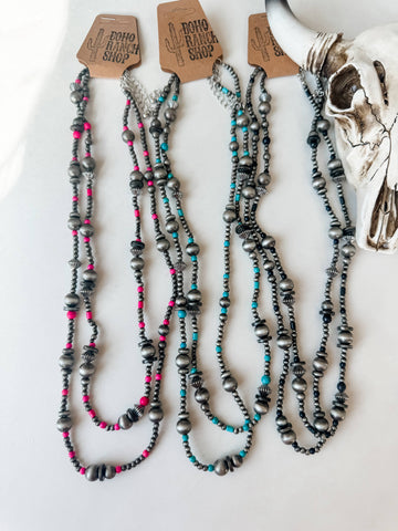 2 Layered Navajo Style Pearl and Bead Necklace: BLACK