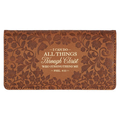 Christian Art Gifts - Checkbook Wallet Brown All Things Phil. 4:13