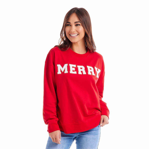 RED HOLIDAY PATCH SWEATSHIRT