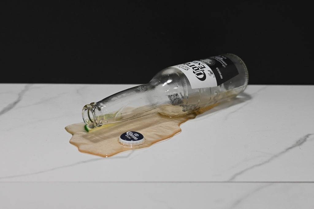 Faux Spilled Beer Bottle with Lime