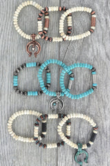 Sophia Collection - Squash Blossom Charm 2 Tone Beaded 3 Pack Bracelet Set: Copper White