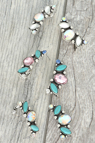 Sophia Collection - Western Turquoise Gemstone Climber Earrings: Multi-Colored