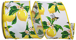 LEMONS BEES & FLOWERS WIRED EDGE RIBBON