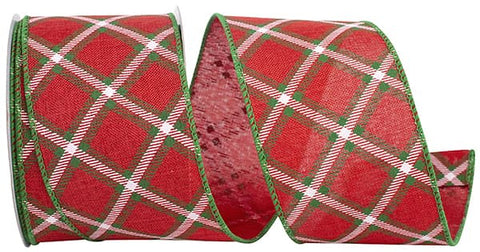 LATTICE PATTERN CHECK LINEN WIRED EDGE rIBBON