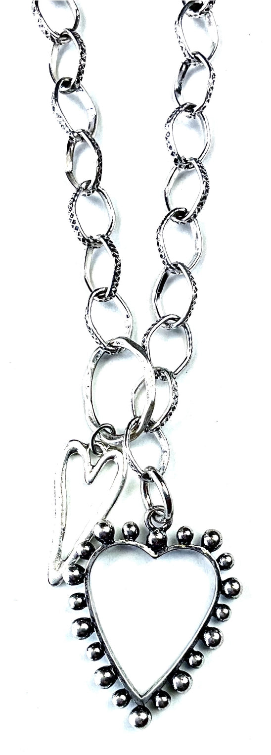 Heart Pendant Charm Necklace With 2 Heart Dangles