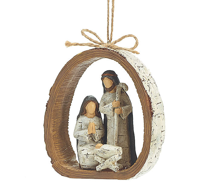 BIRCH BARK RING HOLY FAMILY ORNAMENT