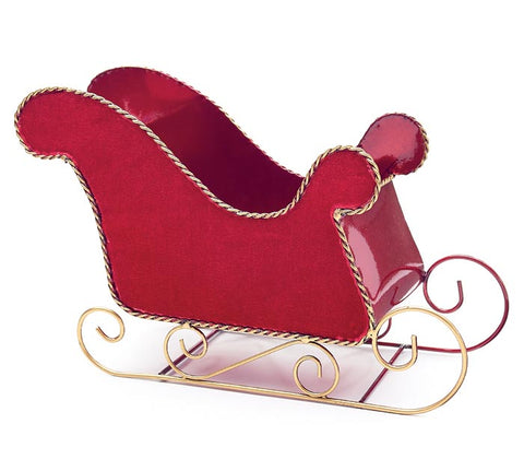 RED VELVET TIN SLEIGH PLANTER