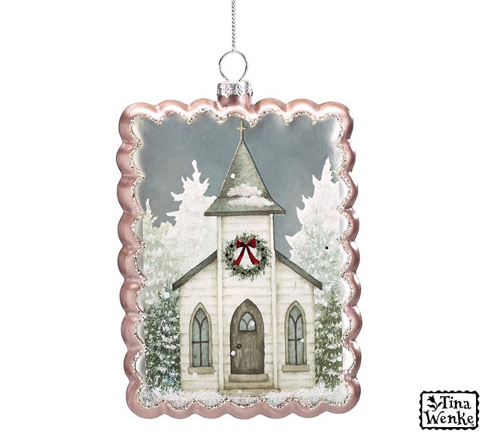 ORNAMENT SNOWY CHURCH SCENE