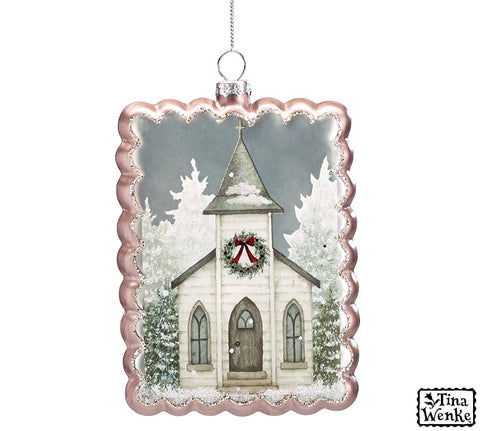 ORNAMENT SNOWY CHURCH SCENE