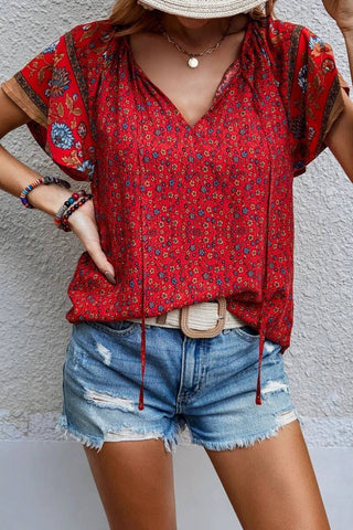 BOHO V-NECK SHORT-SLEEVED SHIRT