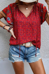 BOHO V-NECK SHORT-SLEEVED SHIRT