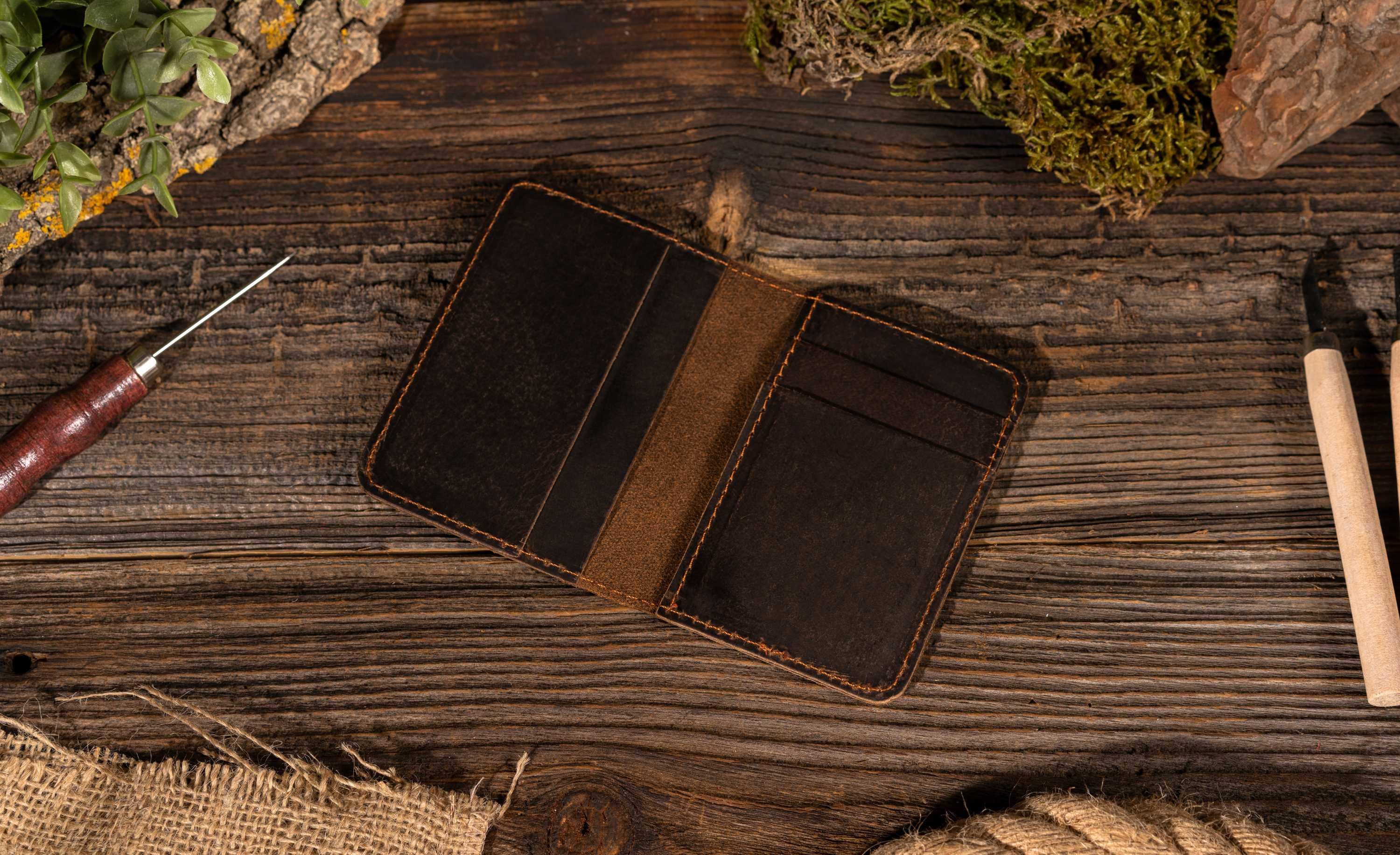 Genuine Leather Wallet: Dark Brown