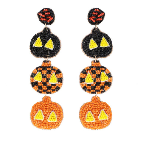 Sophia Collection - 3 Tier Beaded Jack O Lantern Linear Drop Dangle Earrings