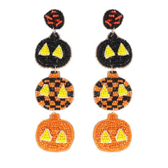 Sophia Collection - 3 Tier Beaded Jack O Lantern Linear Drop Dangle Earrings