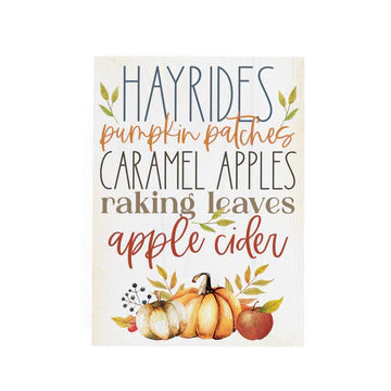HAYRIDES, PUMPKIN PATCHES FALL BARNHOUSE WOOD BLOCK DÉCOR