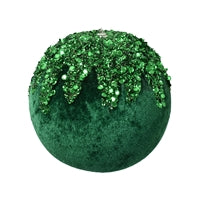 VELVET BALL WITH DRIPPING SEQUIN DESIGN 5" - DK. GREEN