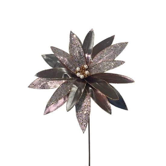 Merriment Metallic Pearl Center Poinsettia Spray 25" - Pewter