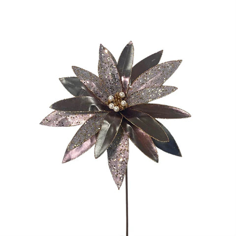 Merriment Metallic Pearl Center Poinsettia Spray 25" - Pewter