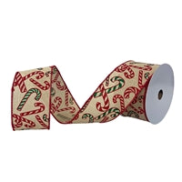 HOME FOR CHRISTMAS CANDY CANE FAUX LINEN RIBBON 2.5" X 10YD