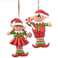 CANDYCANE GIRL AND BOY ELF - RED GREEN WHITE 4.25"