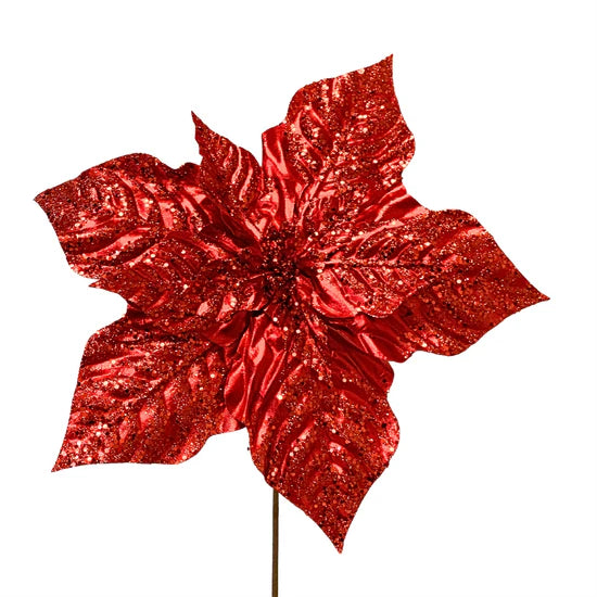 Medium Marvelous Metallic Poinsettia Spray 15" Dia / 24" - Red