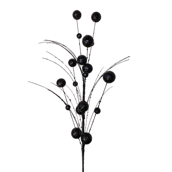 Mixed Size Glittered Ball Spray - Black 27”